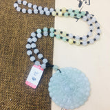 Burmese Emerald Jade Carving Round Bat Pendant with Jade Bead Necklace