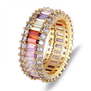 Rainbow CZ Ring Women Girls Engagement Band Charm Party Jewelry