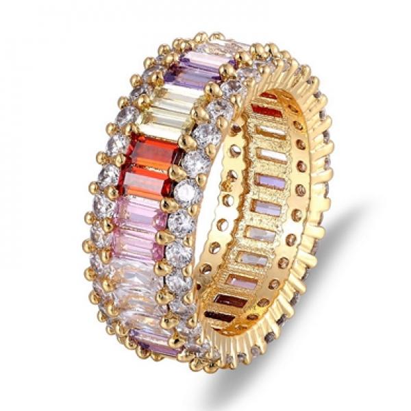 Rainbow CZ Ring Women Girls Engagement Band Charm Party Jewelry