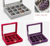 Grey Velvet Glass Jewelry Ring Display Tray Holder Earrings Storage