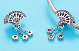 925 Silver Chinese Style Fan Charms Beads for DIY Jewelry