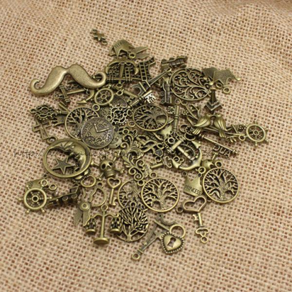 100pc Mixed Antique Bronze European Bracelets Charm Pendants