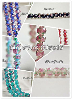 10*8MM Pink Inner Flower Rondelle Crystal Glass Beads Lot