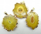 Natural Stone Quartz Crystal Plated Chrysanthemum Agates Pendant 5PCS