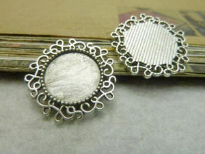 100pcs Flower Border Round Base Setting Tray Bezel Pendant Charm