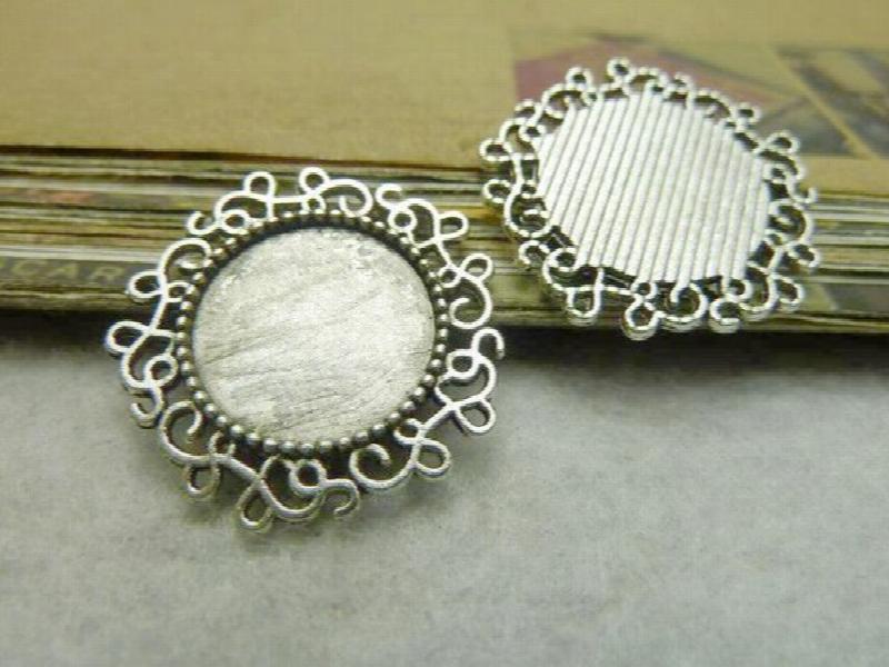 100pcs Flower Border Round Base Setting Tray Bezel Pendant Charm