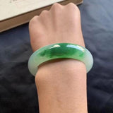 Zheru Jewelry Natural Burmese Jadeite Green Two-Tone Bracelet