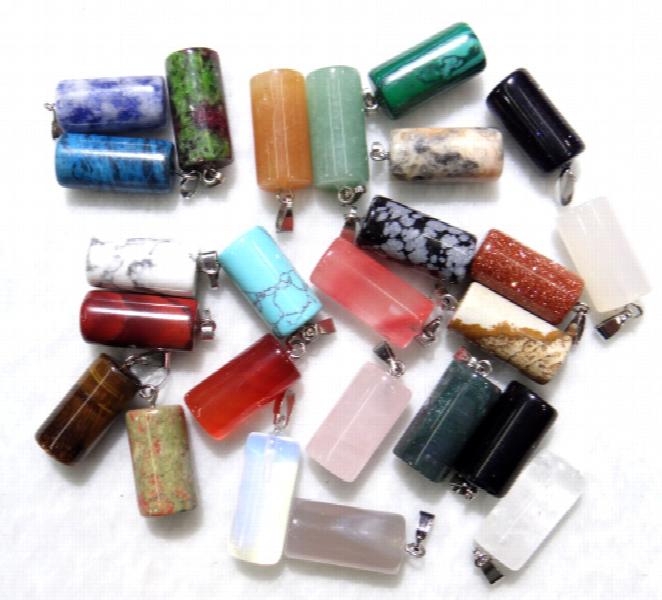 50pcs Natural Stone Quartz Crystal Cylinder Pendants for DIY Jewelry Making