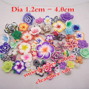 50pcs Colorful Polymer Clay Flowers Beads Mixed Crafts Jewelry DIY