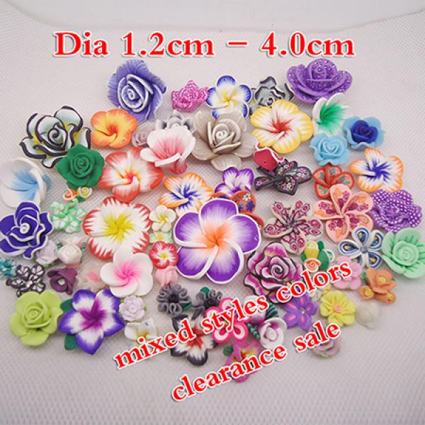 50pcs Colorful Polymer Clay Flowers Beads Mixed Crafts Jewelry DIY