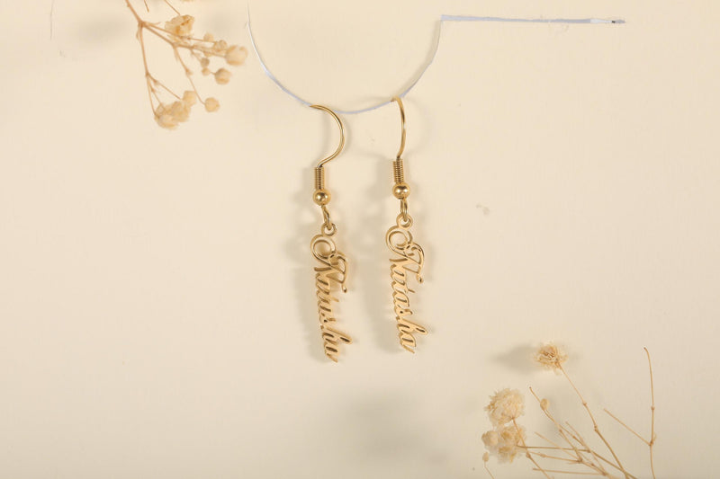 Personalized Name Earrings, Hanging Dainty Earrings, Gift for Her