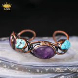 Antique Bronze Copper Cuff Bangle with Natural Crystal Stones