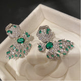 ZirconGreen Butterfly Earrings Silver Needle Baroque Retro Earrings