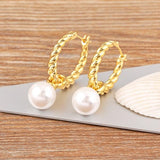 Metal Twisted Pearl Hoop Earrings Retro Ear Jewelry Party Gift
