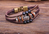 G70 Bronze Surfer Hemp Leather Wood Beads Wristband Bracelet Cuff Fish