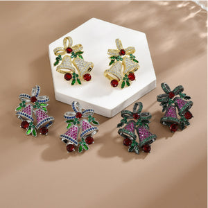 S925 Silver Wind Bell Earrings Zircon Christmas Style