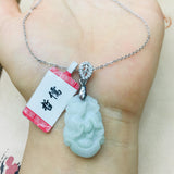 Burmese Ajadeite Carved Zodiac Dog Pendant 925 Sterling Silver Necklace