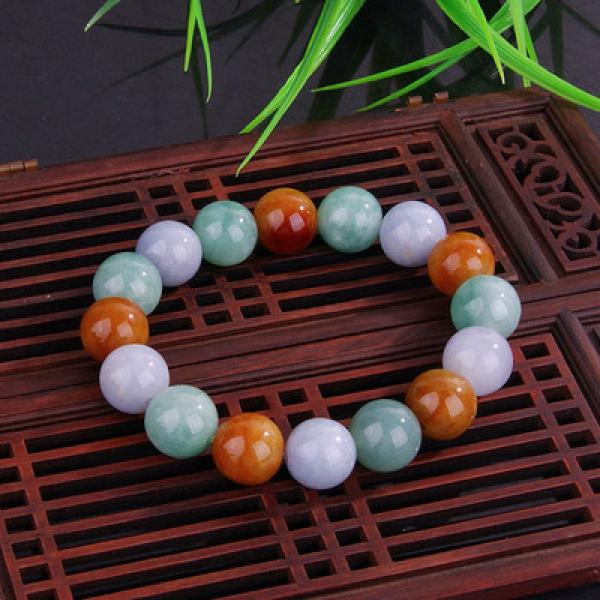 Natural Burmese Jadeite Round Bead Bracelet Unisex Gift