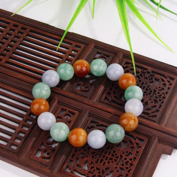 Burmese Jadeite Light Green Round Bead Bracelet Men's Women's Jewelry