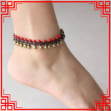 Women's Stone Ethnic Beads Anklets, Brass Bell Vintage Foot Chains