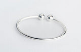 925 Sterling Silver Double Lucky Beads Bangle Bracelet Cuff