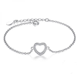 925 Silver Heart Charms Bracelet with Crystal Jewelry