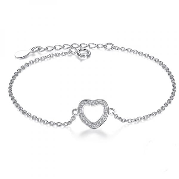 925 Silver Heart Charms Bracelet with Crystal Jewelry