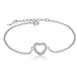 925 Silver Heart Charms Bracelet with Crystal Jewelry