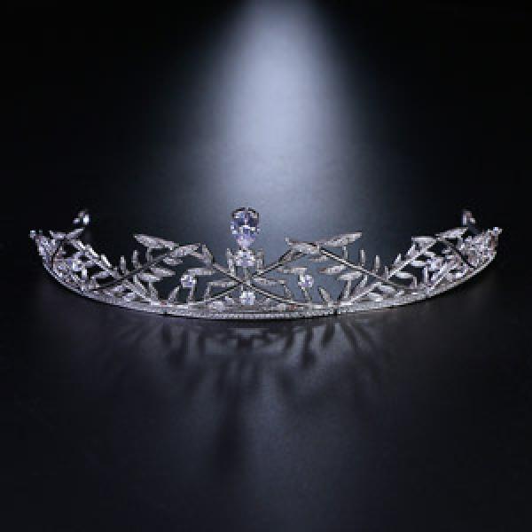 Clear Crystal Leaf CZ Crown Tiara Bridal Wedding Queen Princess Pageant Prom