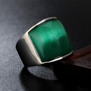 Men's Punk Stainless Steel Vintage Cat Eye Opal Ring