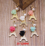 Eiffel Tower Shape Metal Bracelet Charms With Rose Flowers Decoration
