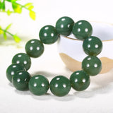 Hetian Jade Dark Green Round Bead Bracelet Men's Women's Jewelry