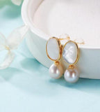 925 Silver Shell Sea Water Drop Freshwater Pearl Earrings