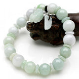 Emerald 10MM JADE Beads Bracelet Adjustable Bangle Hand-Carved Luck Amulet