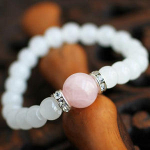 Pink Crystal Rhinestone Bracelet 7mm Beads Charm Elastic for Women