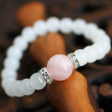 Pink Crystal Rhinestone Bracelet 7mm Beads Charm Elastic for Women