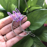 Quartz Point Brass Hair Clip Pins, Raw Crystal Moon Barrette