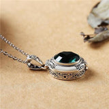 925 Silver Pendant with Green and Pink Crystal Inlay