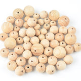 50pcs Wooden Teether Beads 12/15/20mm Natural Round Necklace Jewelry Making