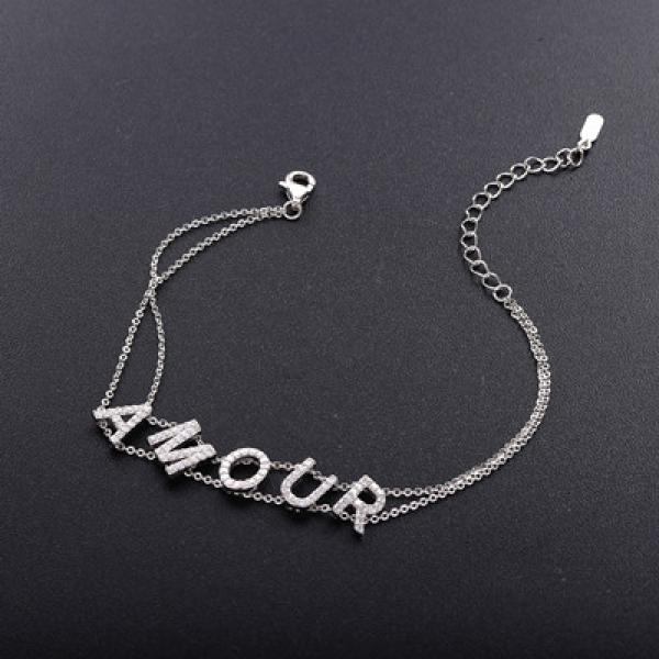 925 Silver Name Femme Bracelets Double Chain For Girls Christmas Gift