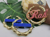 Personalized Bamboo Hoop Earrings For Women Name Earrings