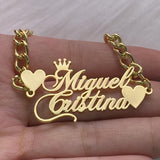 Personalized Double Name Bracelet with Crown Heart Nameplate