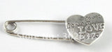 10PCS Tibetan Silver Heart Safety Pin Brooch