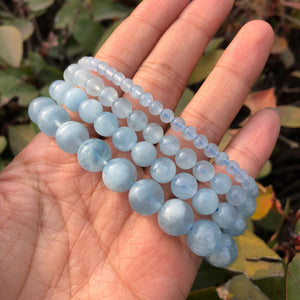 Aquamarine Bracelet Natural Round Beads Crystal Healing Stone Gift