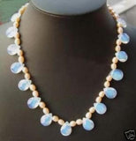 Pink Opal Necklace Pendant with Pearl Drop