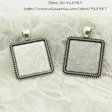 12 pcs Antique Silver Square Cabochon Pendant Blanks