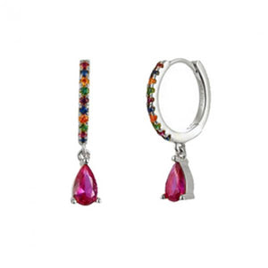 925 Silver Crystal Hoop Earrings Rainbow Zircon Huggie Jewelry