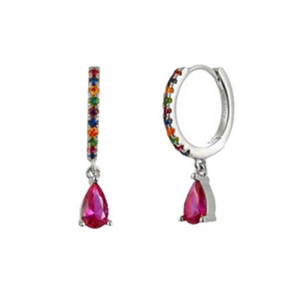 925 Silver Crystal Hoop Earrings Rainbow Zircon Huggie Jewelry