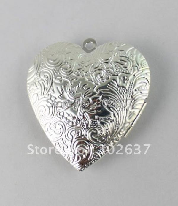 10PCS Silver Plate Heart Locket Pendant 42x40mm #20402