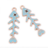 80pcs Fish Bone Shape Enamel Oil Drop Pendant Charms DIY Jewelry Findings